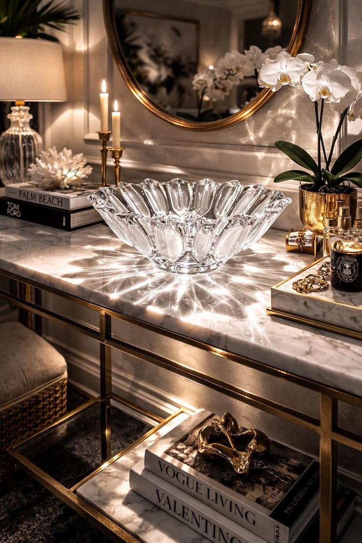 Vintage Frosted Floral Art Glass Centerpiece Bowl – Sculptural Tulip Petal Design – 12" - 8