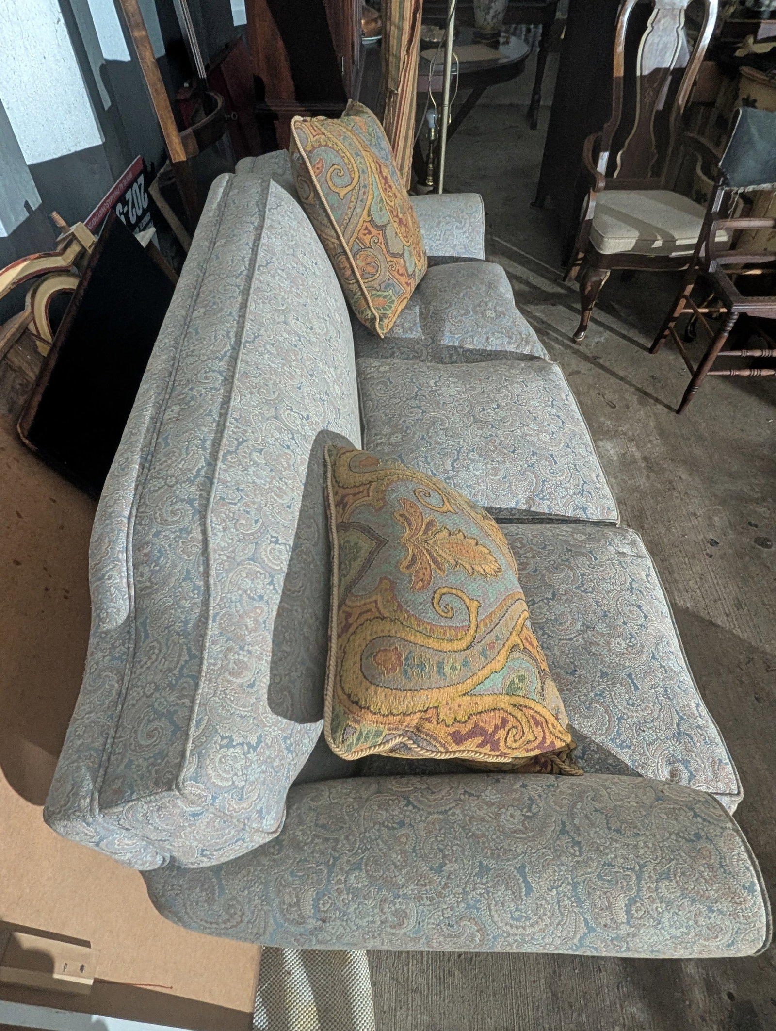 Vintage Victorian Revival Carved Wood Sofa With Paisley Upholstery - 11