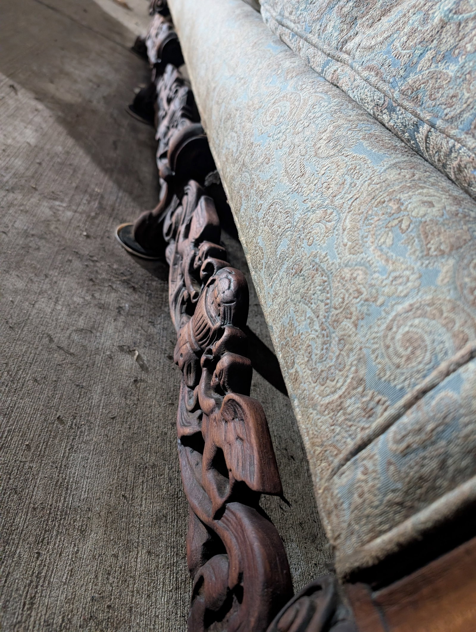 Vintage Victorian Revival Carved Wood Sofa With Paisley Upholstery - 13