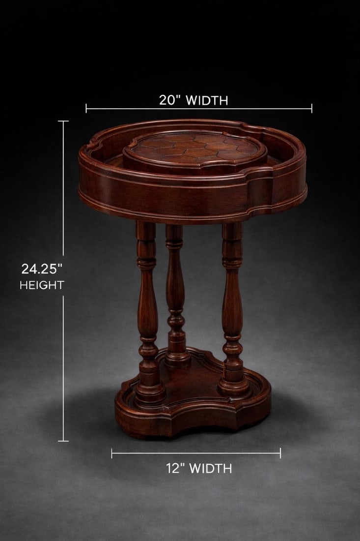 Vintage Gentleman's Smoking Table With Gallery Tray Top and Cigar Rest Compartments – Turned - 2