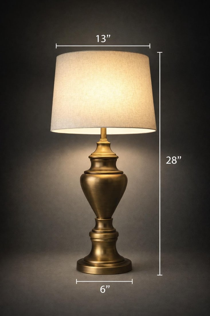 Vintage Antiqued Brass Urn Table Lamp With Linen Drum Shade – 28" Traditional Neoclassical - 2