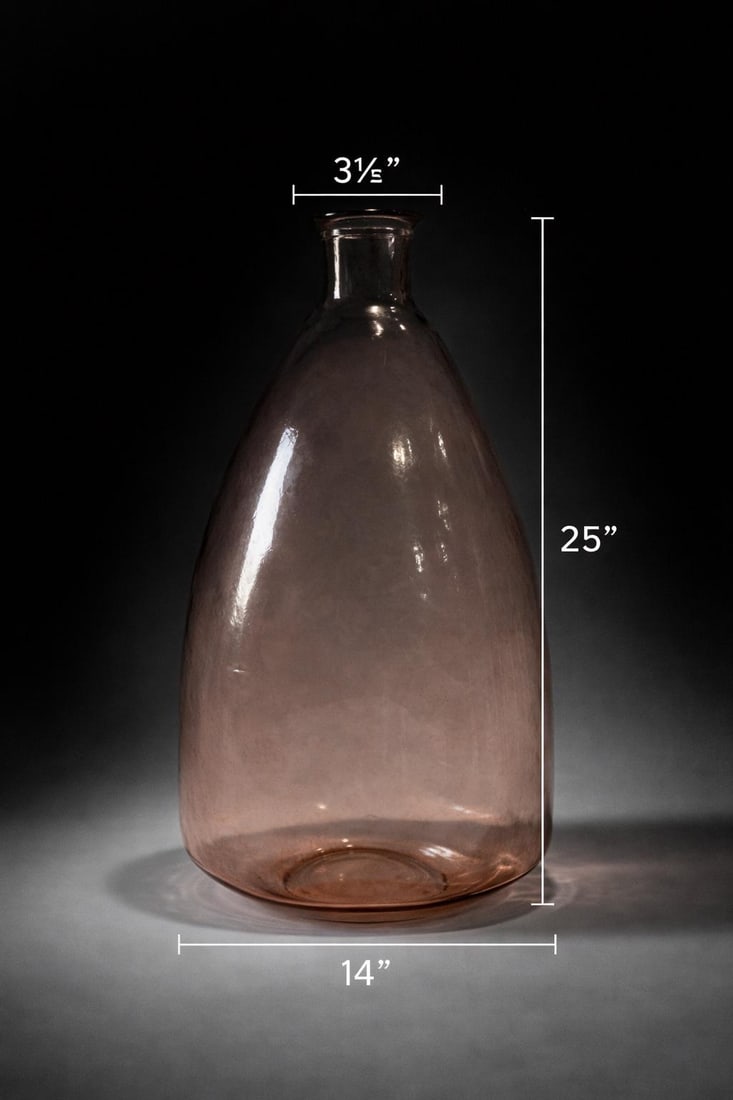 Large Blush Pink Glass Demijohn Floor Vase – Coastal Organic Modern Accent, 25" - 2