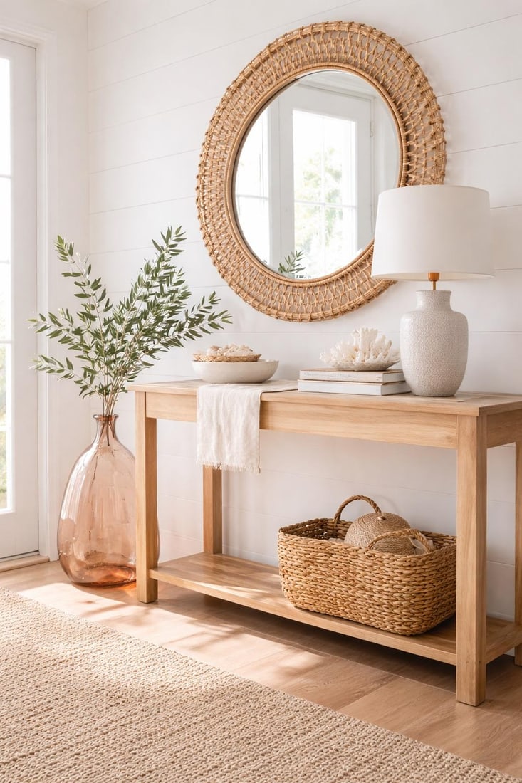 Large Blush Pink Glass Demijohn Floor Vase – Coastal Organic Modern Accent, 25" - 7