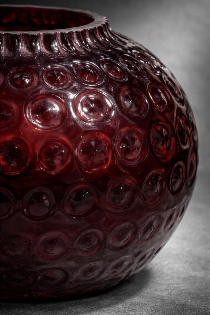 Cranberry Red Hobnail Art Glass Orb Vase - 4
