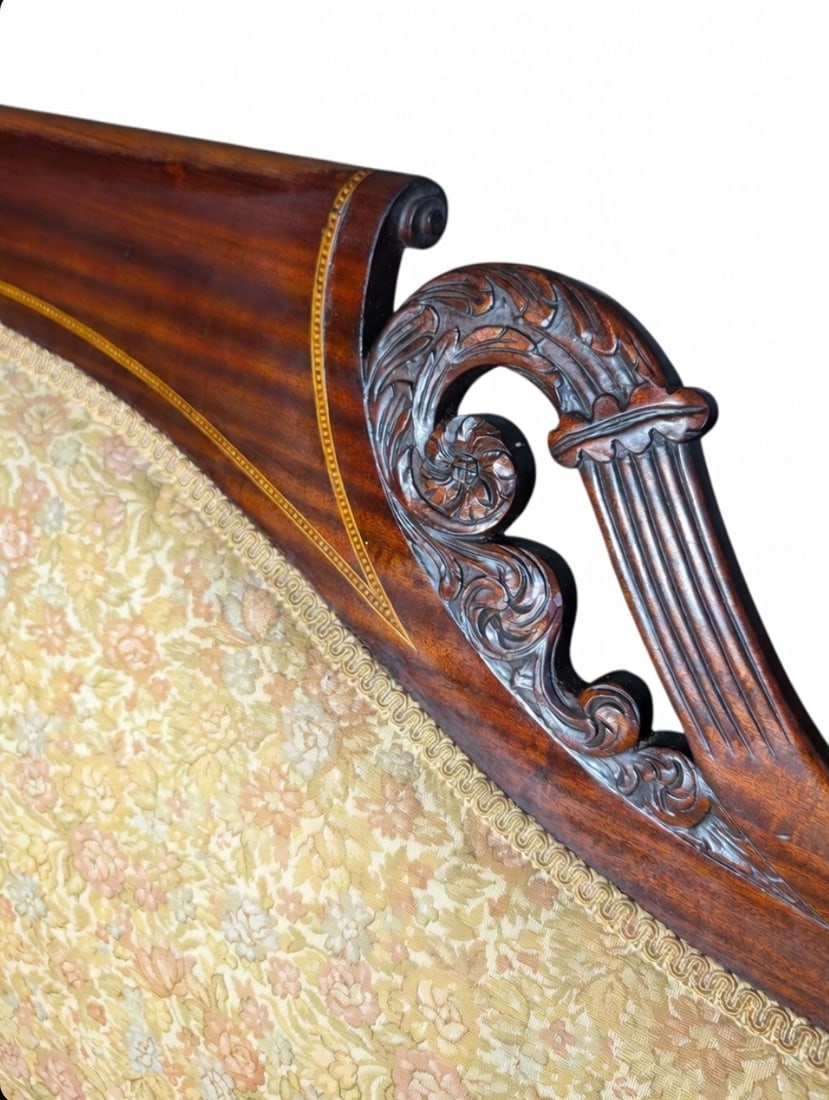 Antique American Empire Mahogany Settee With Scrolled Arms and Claw Feet - 6