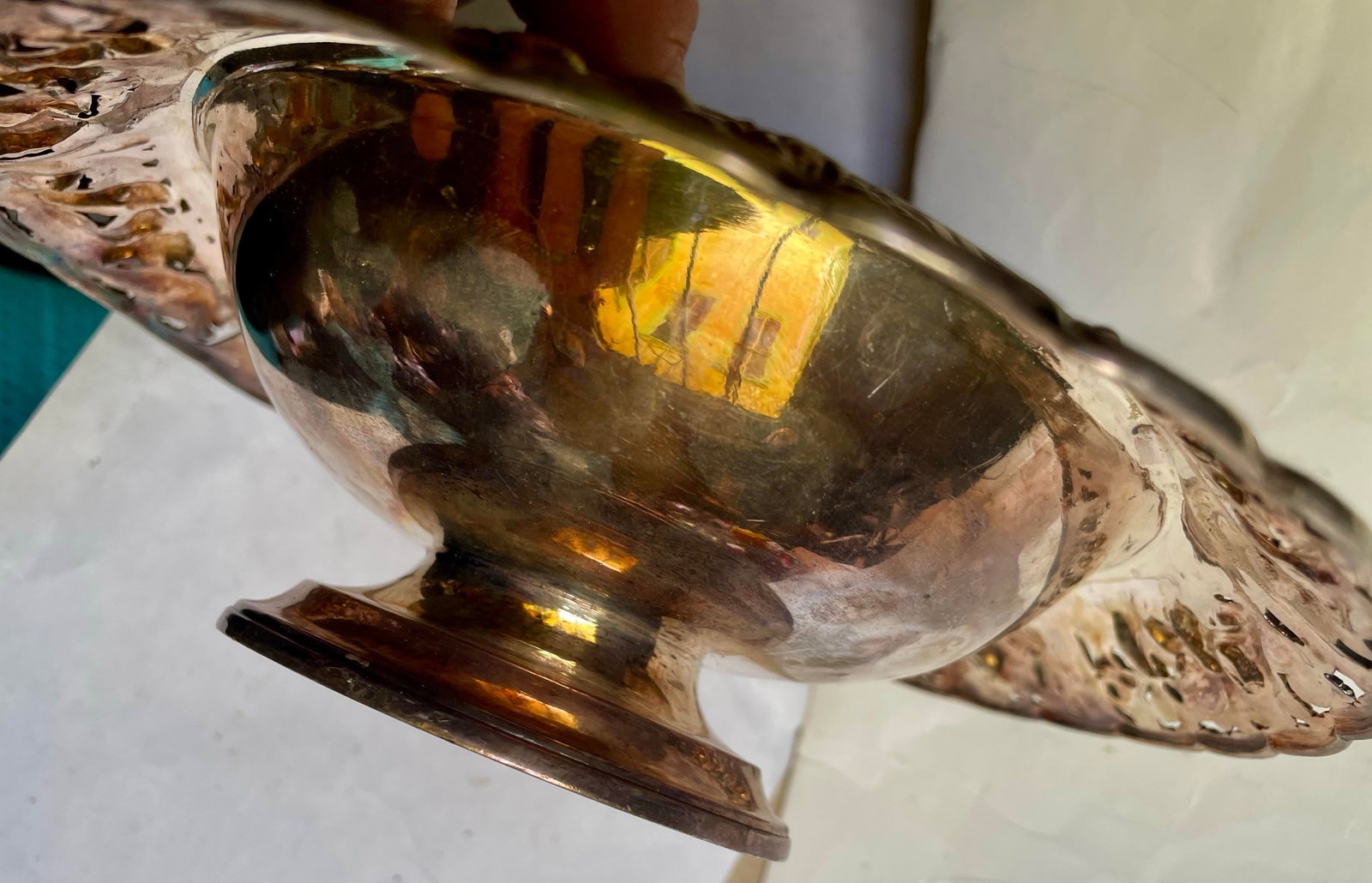 Mid 20th Century Silver Plate Fruit Embossed Center Bowl Flower Display Serving Bowl Made Japan - 5