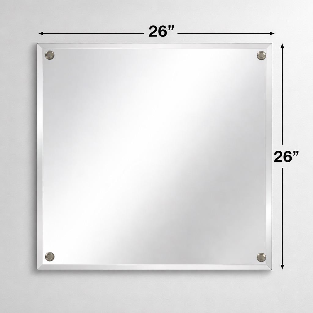 Vintage Square Beveled Glass Wall Mirror With Metal Corner Caps, 26" × 26", Frameless Hollywood - 2