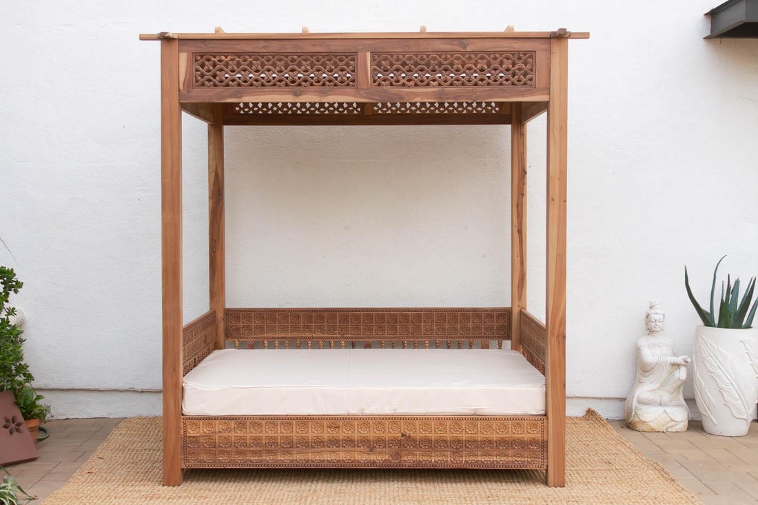 Carved Floral Jali Canopy Sanctuary Daybed - 10