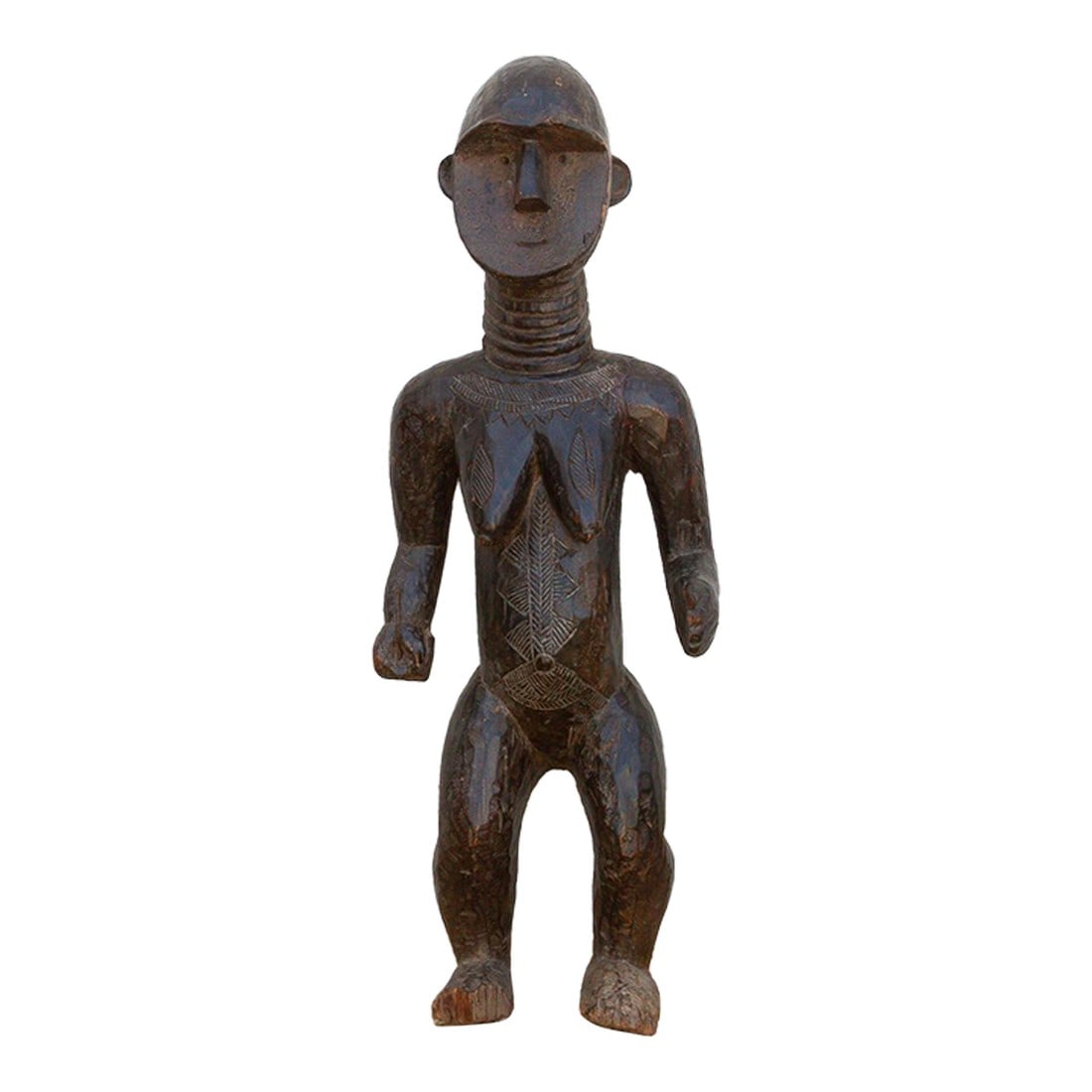 Antique African Namji Fertility Figure: This powerful 43-inch statue is a rare, large-scale representation of a fertility figure from the Namji (also known as Namchi or Dowayo) people of Northwest Cameroon. Traditionally, Namji figures are