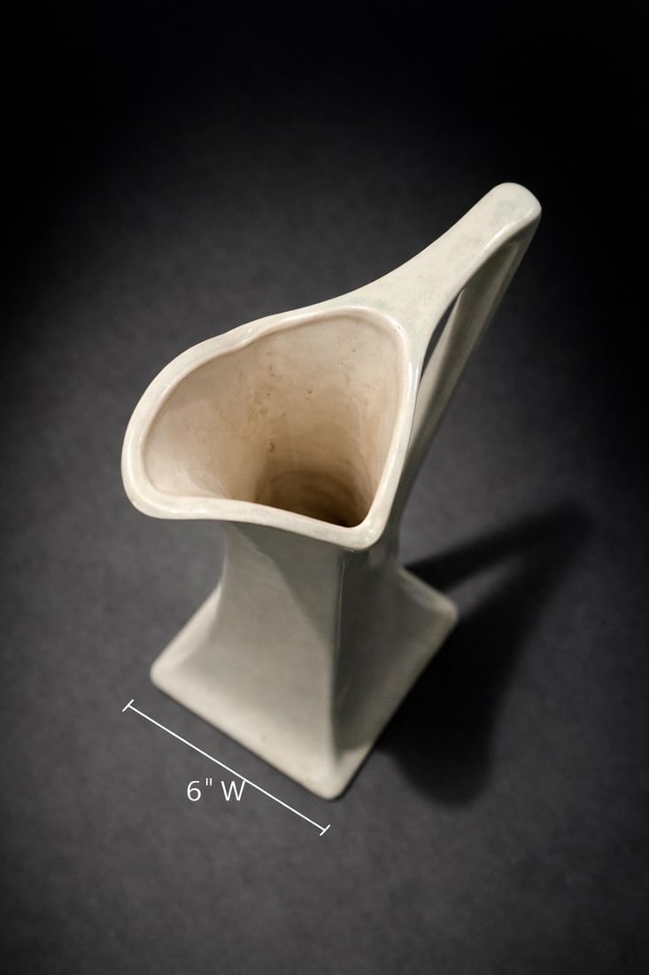 Vintage Mid-Century Modern Sculptural Ceramic Ewer Vase With Square Base – Ivory Matte Finish - 8