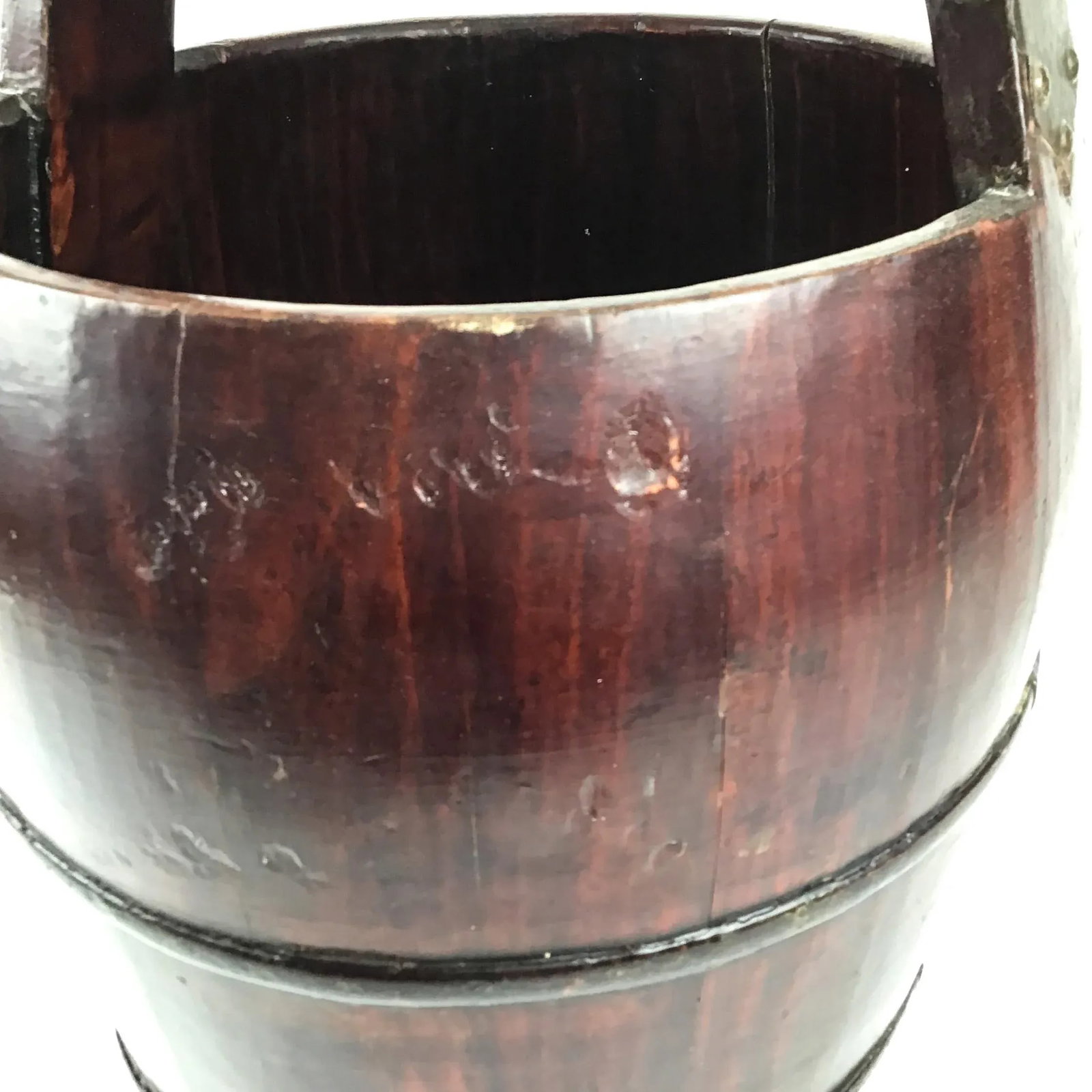 Antique Wood and Bronze Chinese Rice Water Bucket - 12
