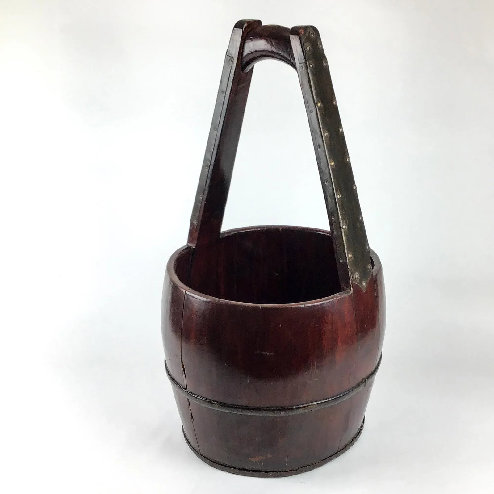 Antique Wood and Bronze Chinese Rice Water Bucket - 13