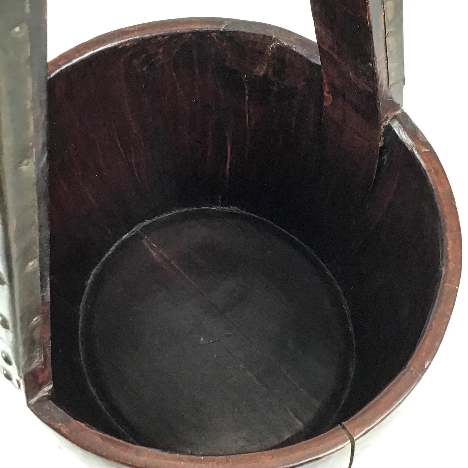 Antique Wood and Bronze Chinese Rice Water Bucket - 2