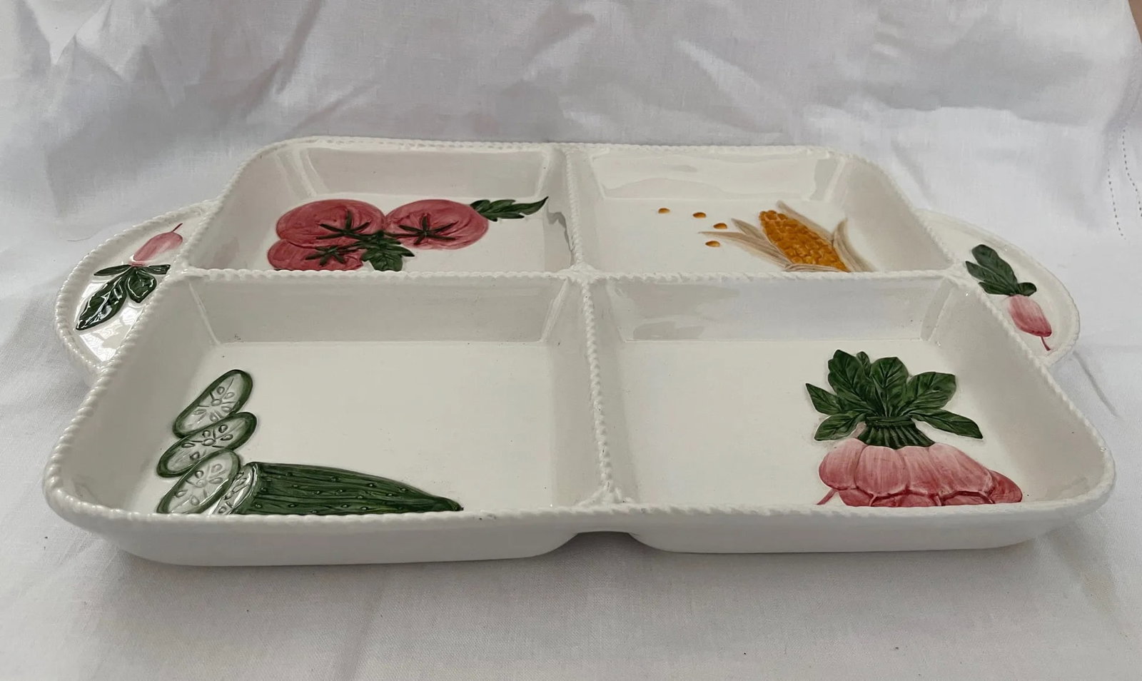 Vintage Hand-Painted Ceramic Vegetable Divided Platter - 3