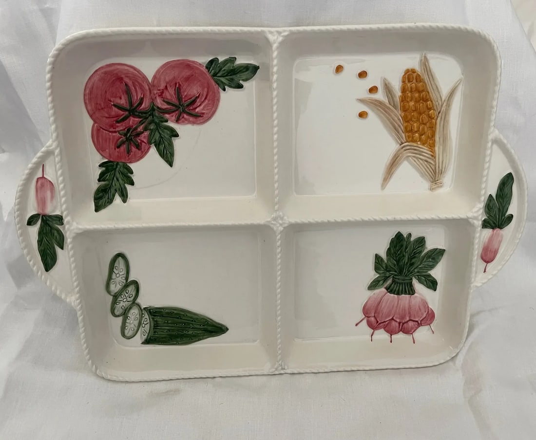 Vintage Hand-Painted Ceramic Vegetable Divided Platter - 4