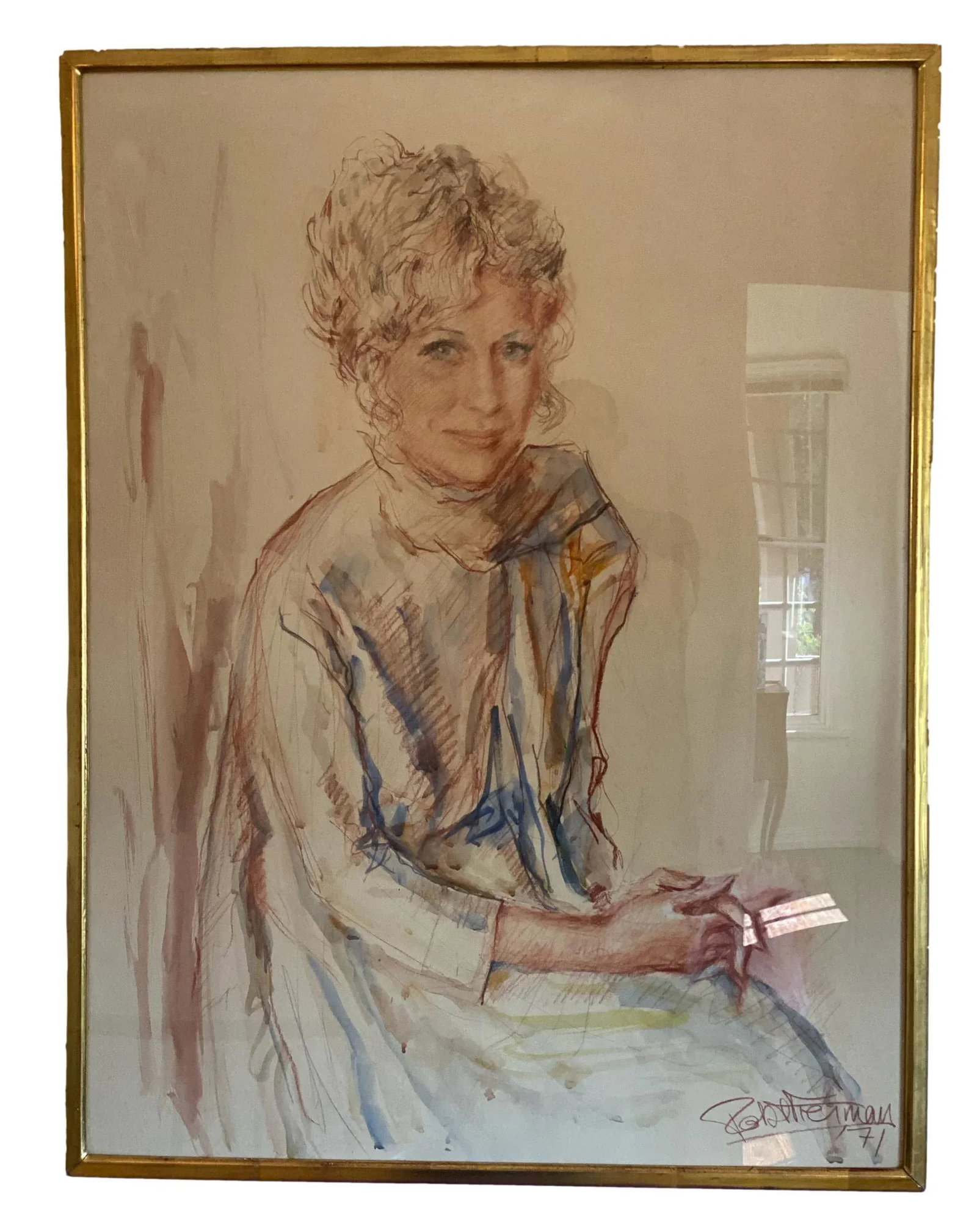 Robert Freiman - 1970s "Ilene" Portrait Watercolor Painting - Framed - 4