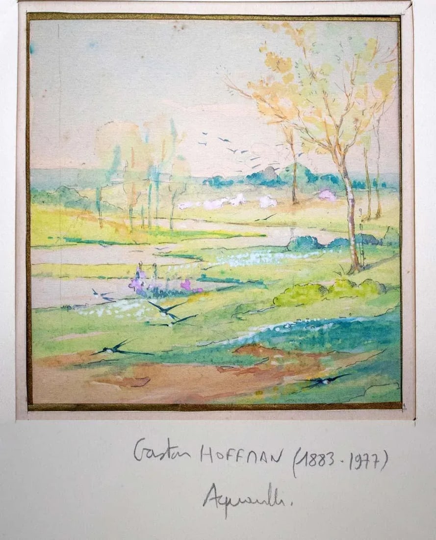 Early 20th Century "C'est Le Printemps" Naturalistic Aquarelle Watercolor Painting on Paper by Gasto - 2