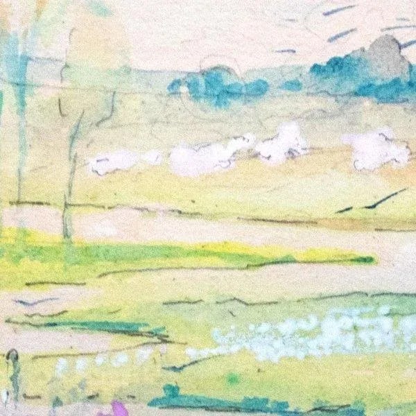 Early 20th Century "C'est Le Printemps" Naturalistic Aquarelle Watercolor Painting on Paper by Gasto - 7