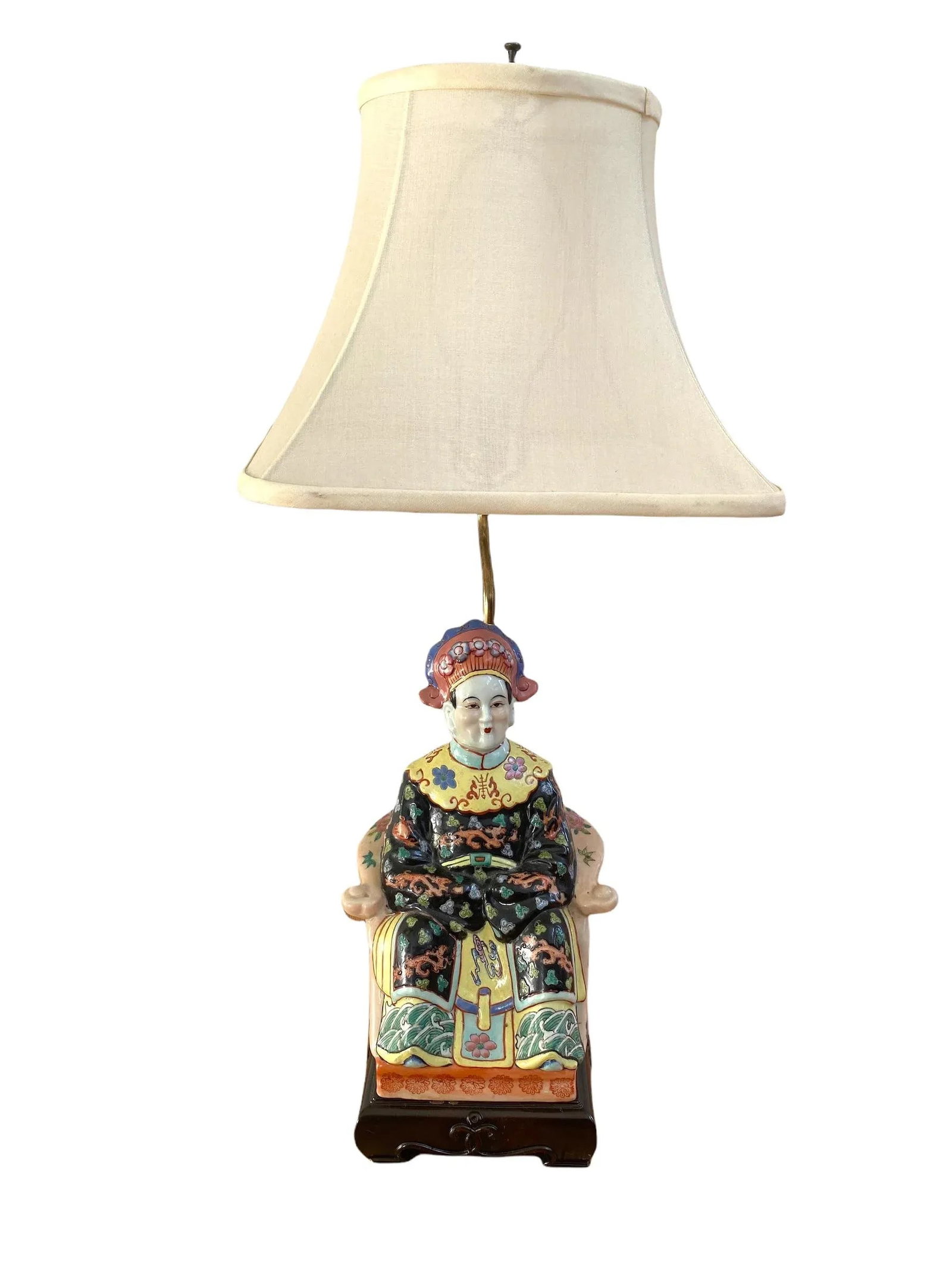 Vintage Mid-Century Chinese Empress Ceramic Hand Painted Table Lamp - 13