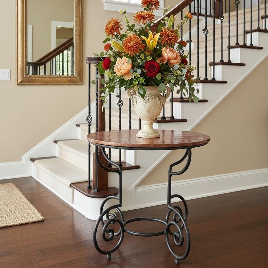 Round Table With Ion Lags| Farmhouse Side End Table| Small Round Table| Eclectic Cocktail Table| Han - 2