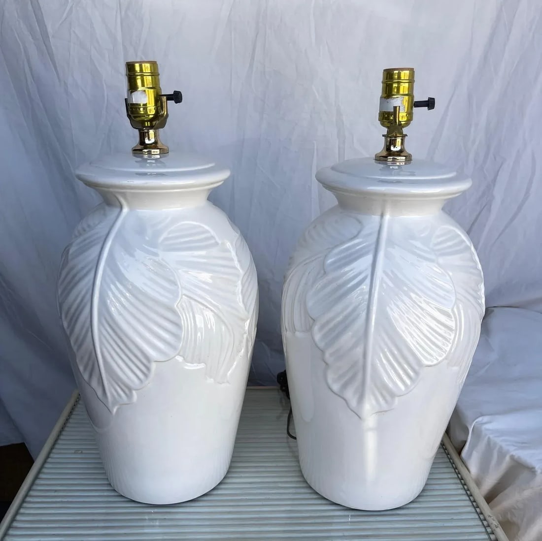 White Palm Beach Style Palm Leaf Table Lamps-Set - 10