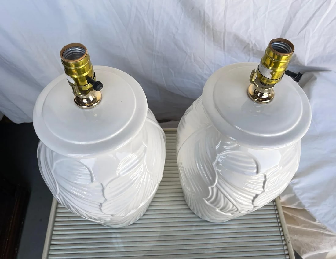 White Palm Beach Style Palm Leaf Table Lamps-Set - 8