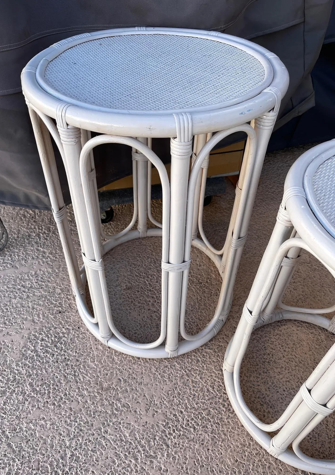 Set of 3 Whitewashed Bamboo Nesting Tables - 3