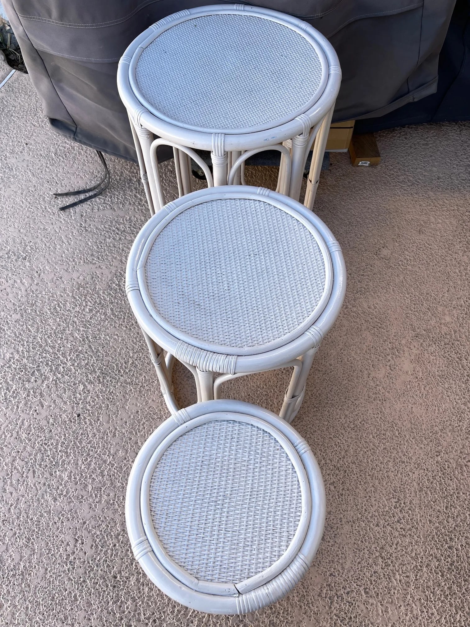 Set of 3 Whitewashed Bamboo Nesting Tables - 5