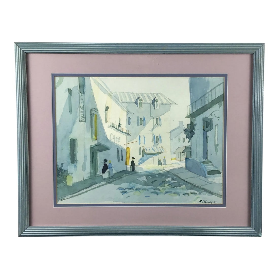 Framed Vintage Watercolor Original Painting: Absolutely gorgeous watercolor painting signed, framed, matted and in gift giving condition. The soft pastel colors are enhanced by the frame and matting. We love the historical tag on the back showin