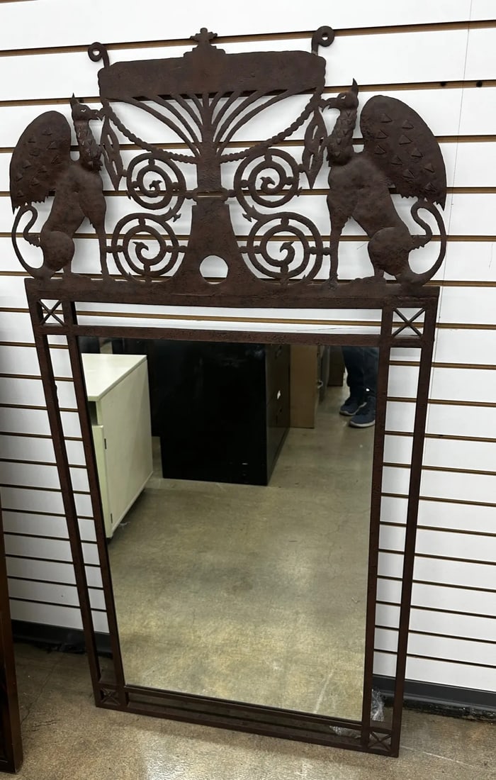 Wrought Iron Glass Top Console Table & Mirror Set-A Pair - 10