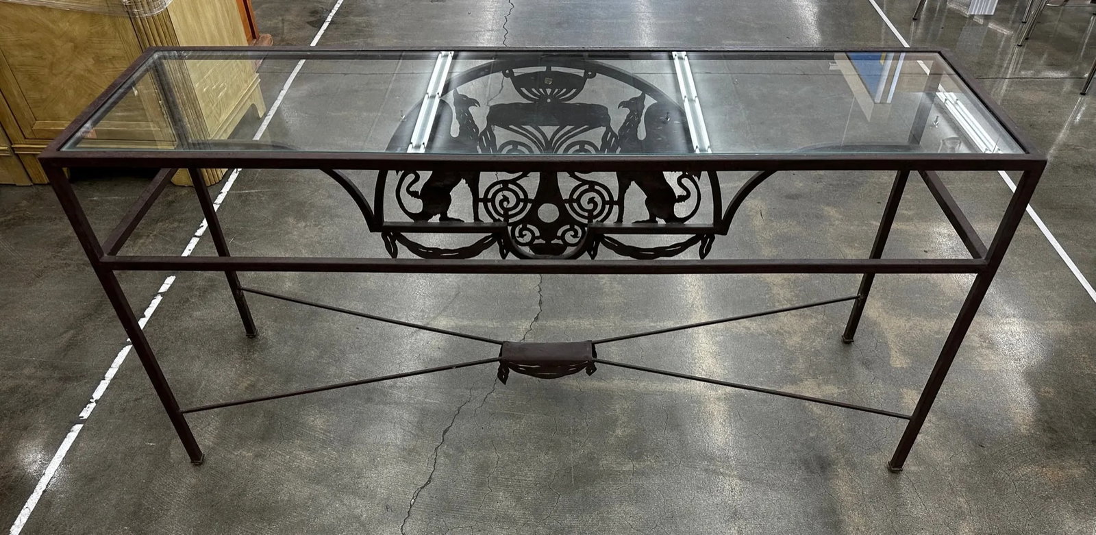 Wrought Iron Glass Top Console Table & Mirror Set-A Pair - 11