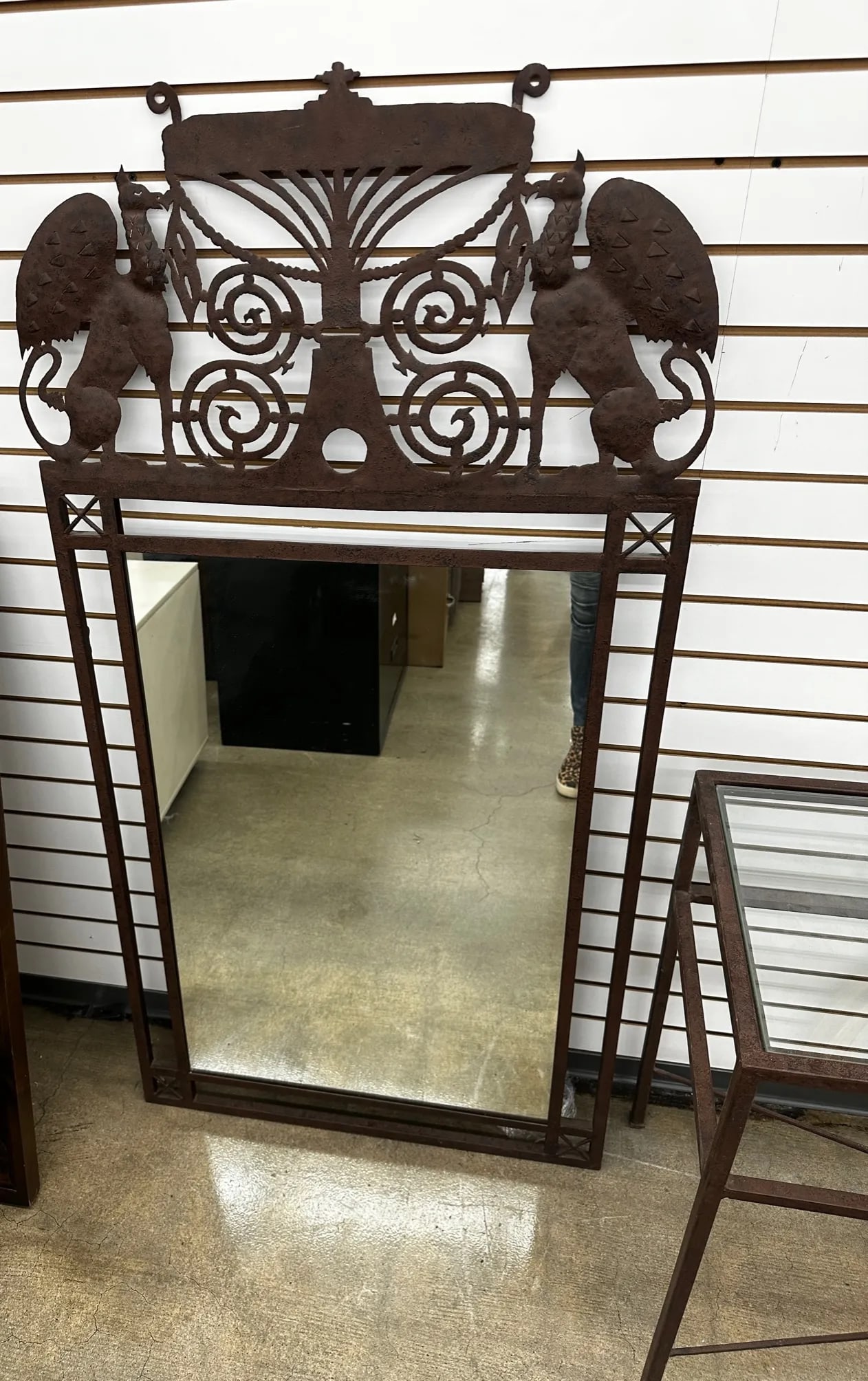 Wrought Iron Glass Top Console Table & Mirror Set-A Pair - 3