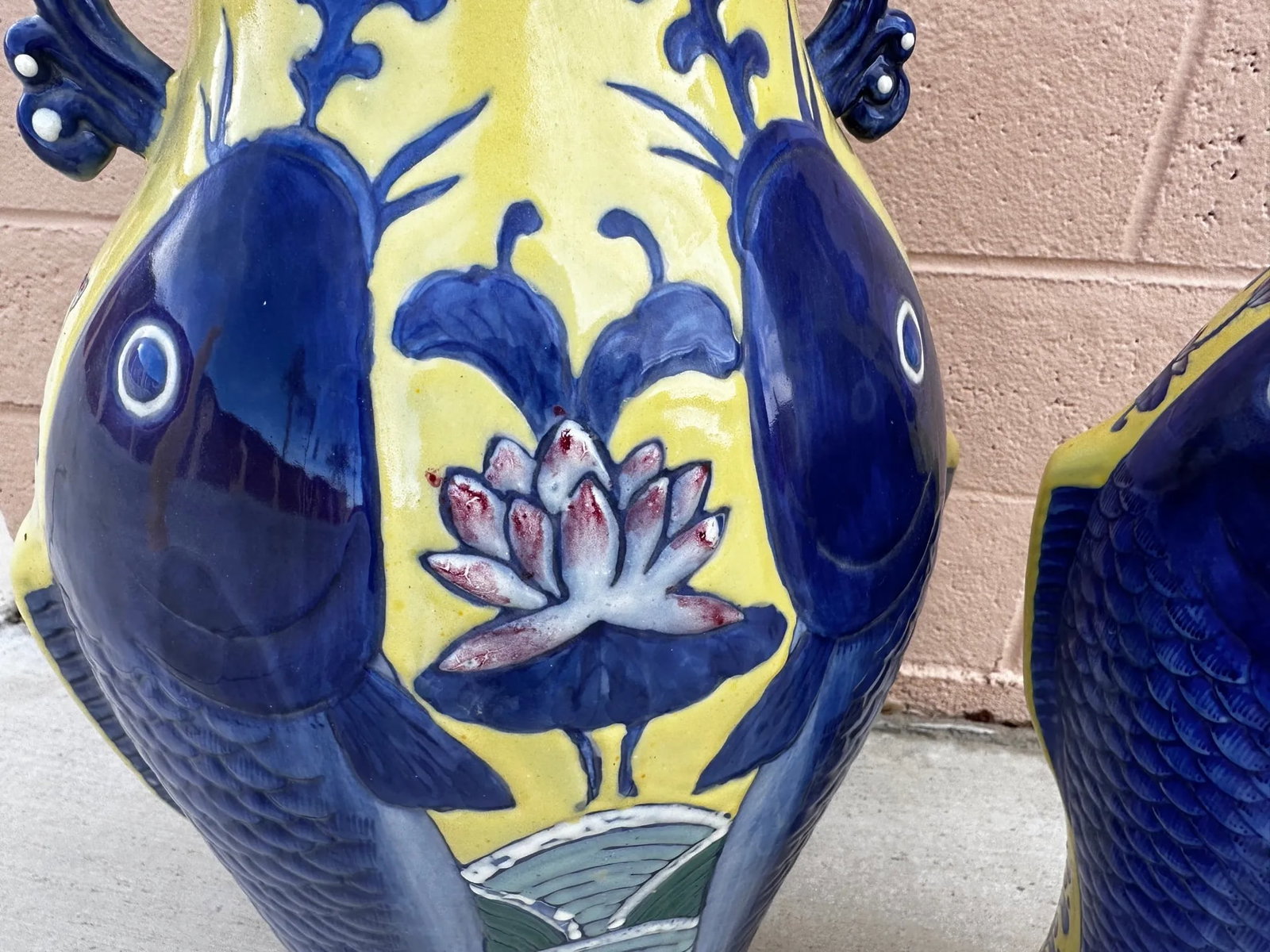 Blue & Yellow Koi Fish Jiaqing Vase-A Pair - 7