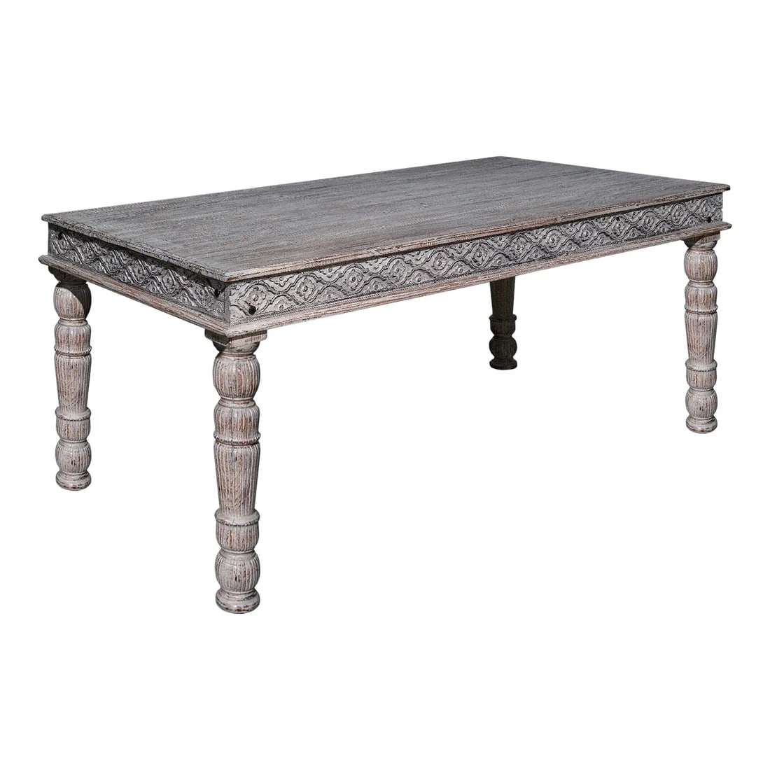 6 Seater Farmhouse Style Distressed White Dining Table | Traditional Style Solid Wood 31 Inch Tall D - 2