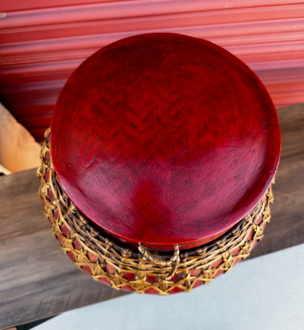 Antique Asian/Thai Red Rice Basket W/Lid - 2
