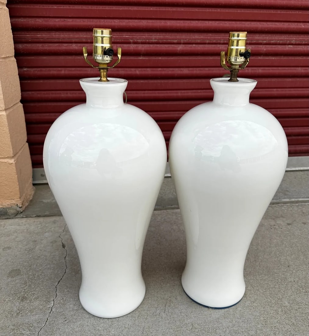 Pair of Urn Style White Glass Table Lamps - 4