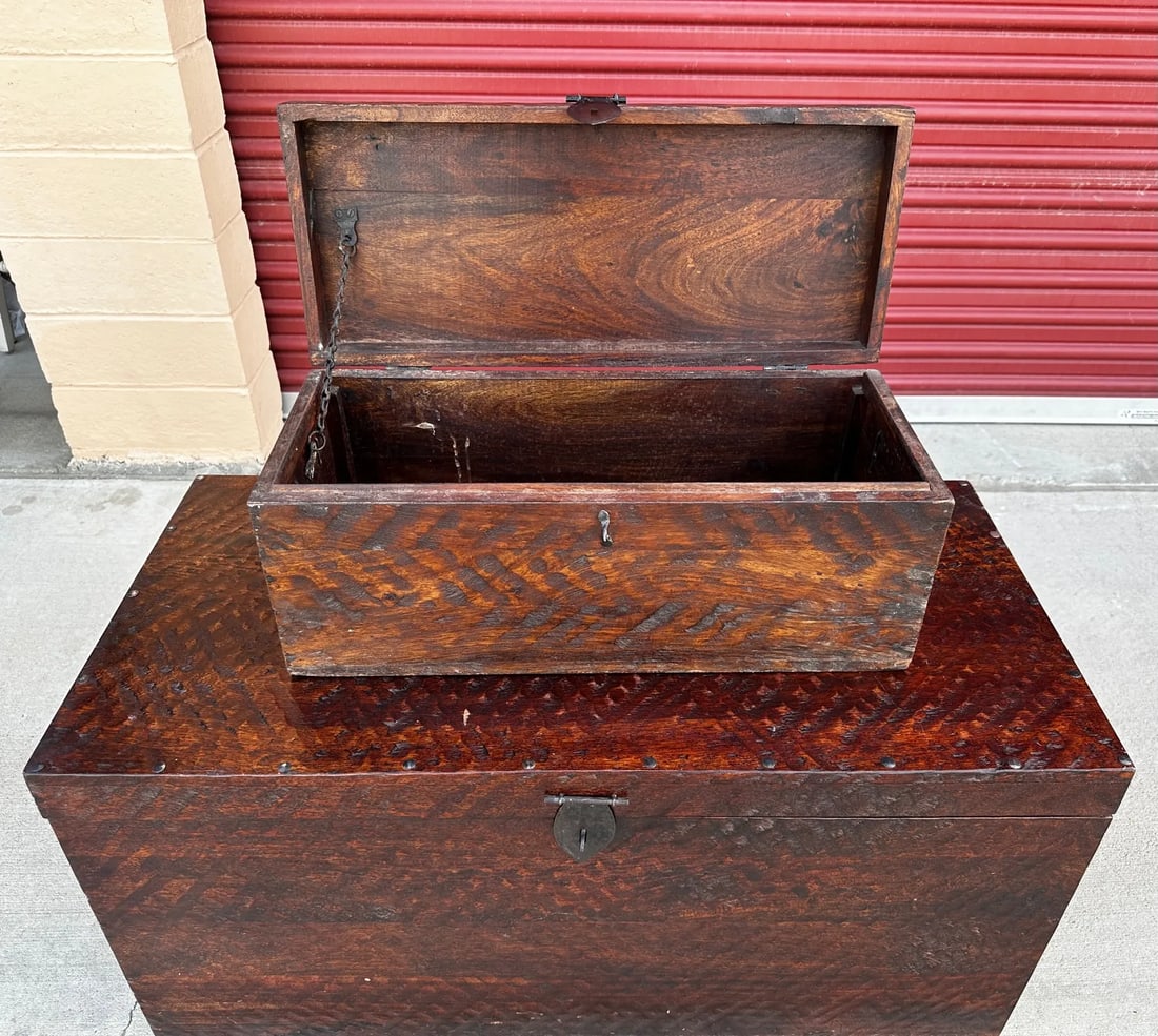 Pair of Rustic Distressed Wood Storage Trunks - 8