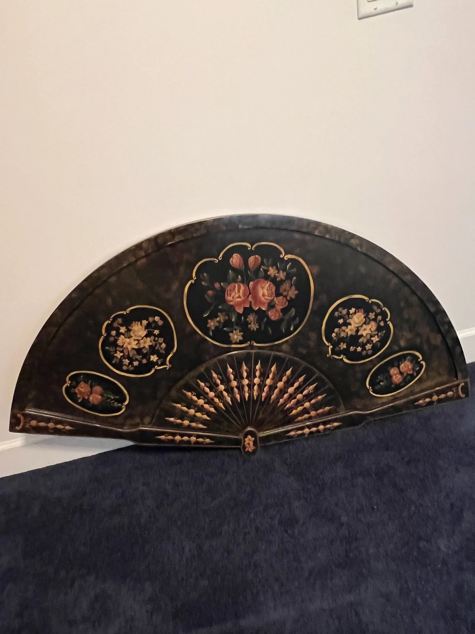 Large Wooden Hand Painted Fan Shaped Wall Art - 4