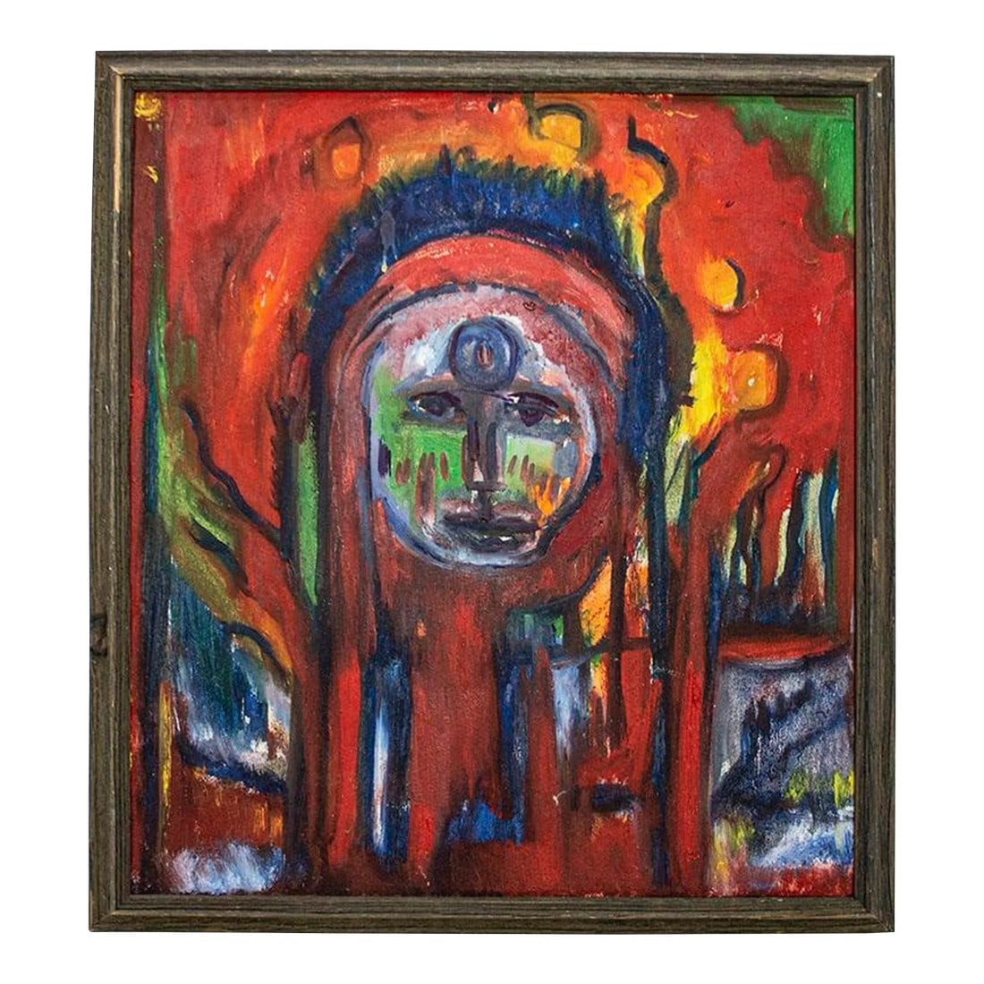 Abstract Figurative Oil Painting New Mexico Artist - Vibrant Colors: This outstanding vibrant abstract figurative oil on canvas was purchased many years ago at an art festival in Santa Fe, NM. It is a fine example of the work offered by the very talented native artists