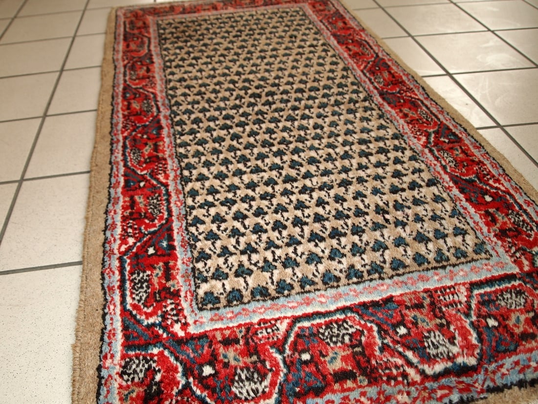 Handmade vintage Indian Seraband rug 2.1' x 4.1' (65cm x 125cm) 1970s - 11
