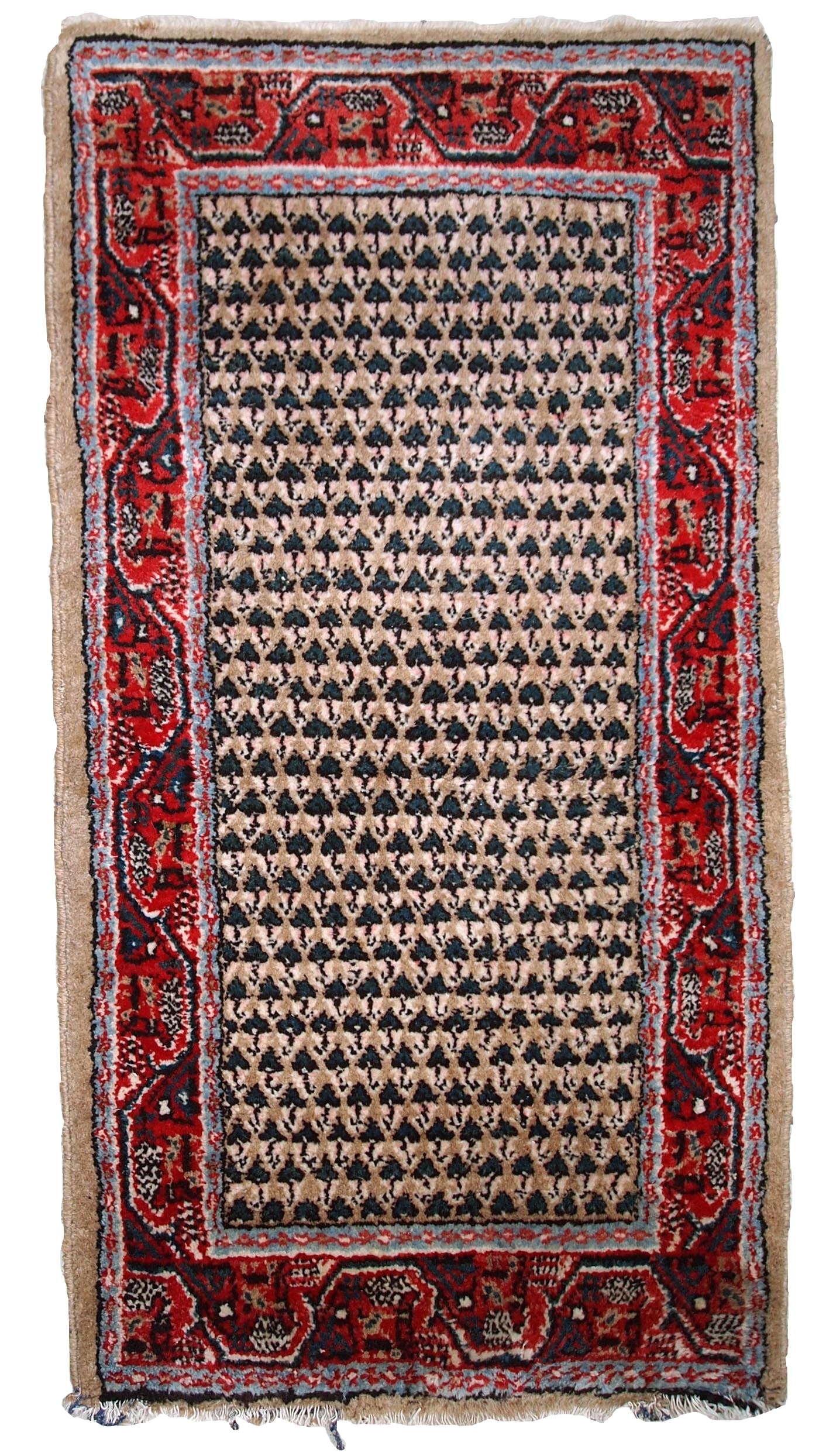 Handmade vintage Indian Seraband rug 2.1' x 4.1' (65cm x 125cm) 1970s: Title:Handmade vintage Indian Seraband rug 2.1' x 4.1' (65cm x 125cm) 1970s Origin:India Dimension:2.1' x 4.1' (65cm x 125cm) Materials:wool Description:Handmade vintage Indian rug with Middle Eastern