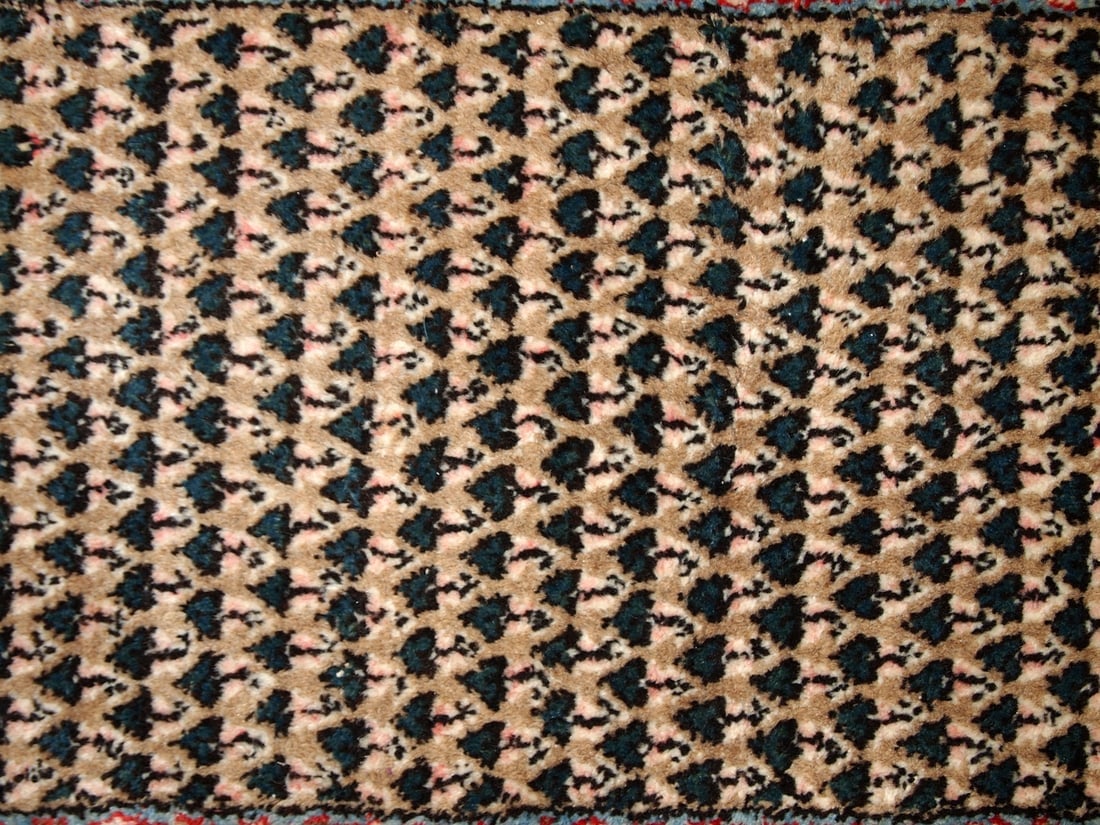 Handmade vintage Indian Seraband rug 2.1' x 4.1' (65cm x 125cm) 1970s - 5