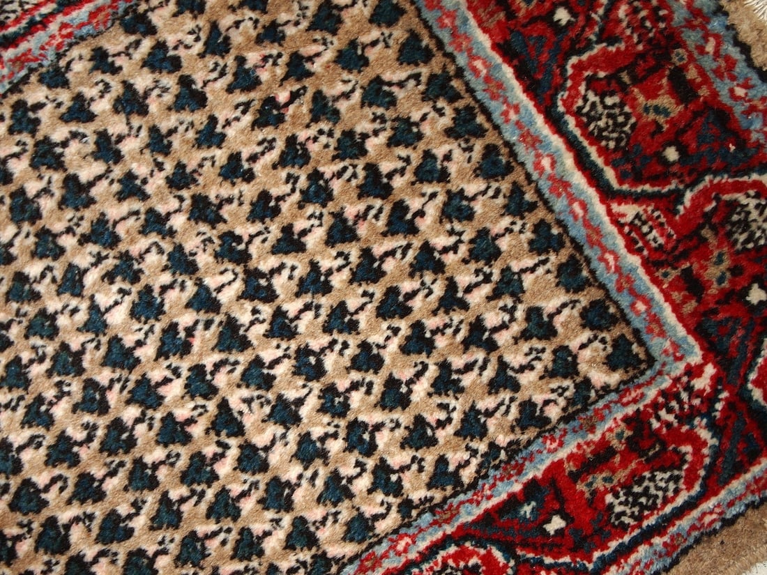 Handmade vintage Indian Seraband rug 2.1' x 4.1' (65cm x 125cm) 1970s - 6