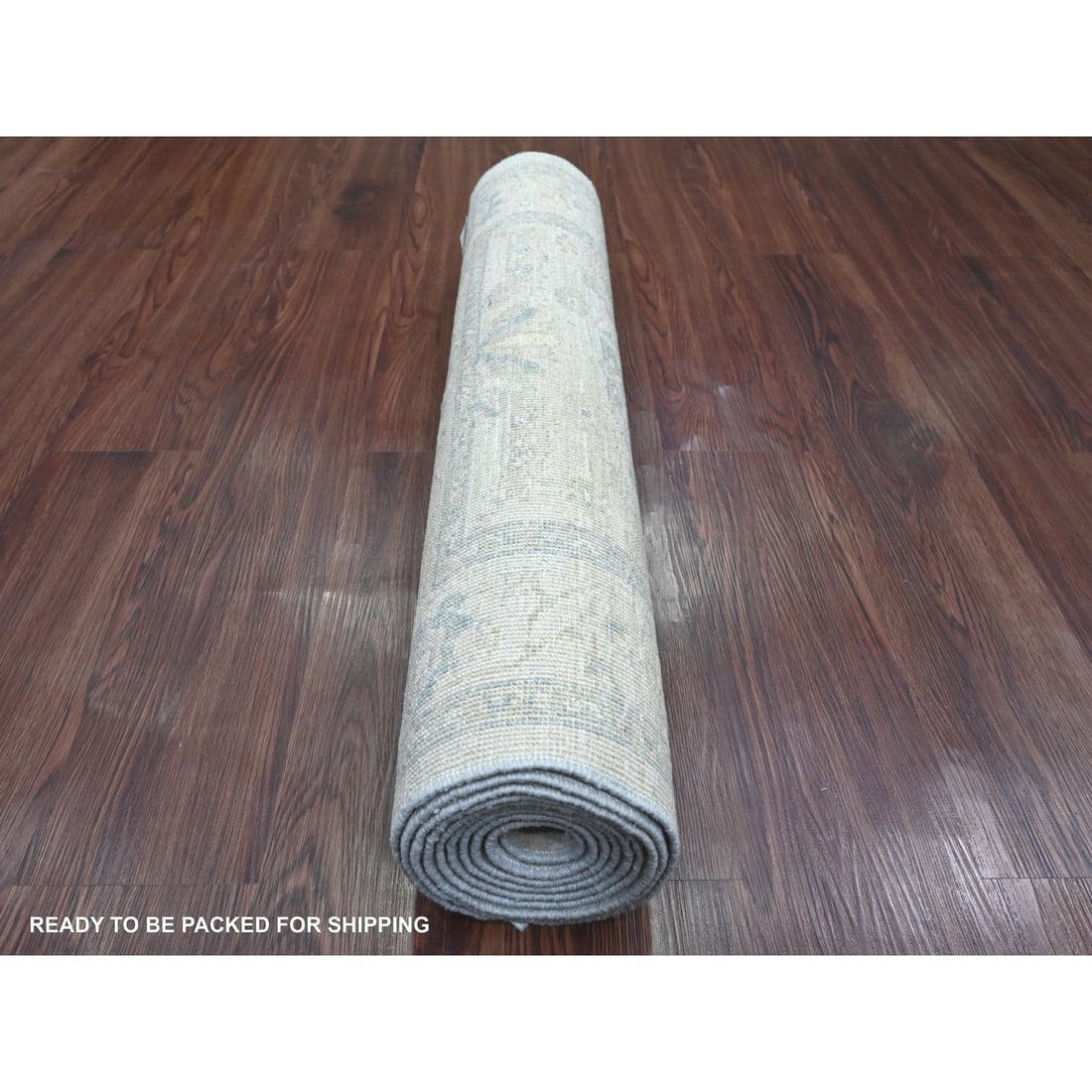 White Peshawar with Heriz All Over Design Wool Hand Knotted Runner Rug - 4