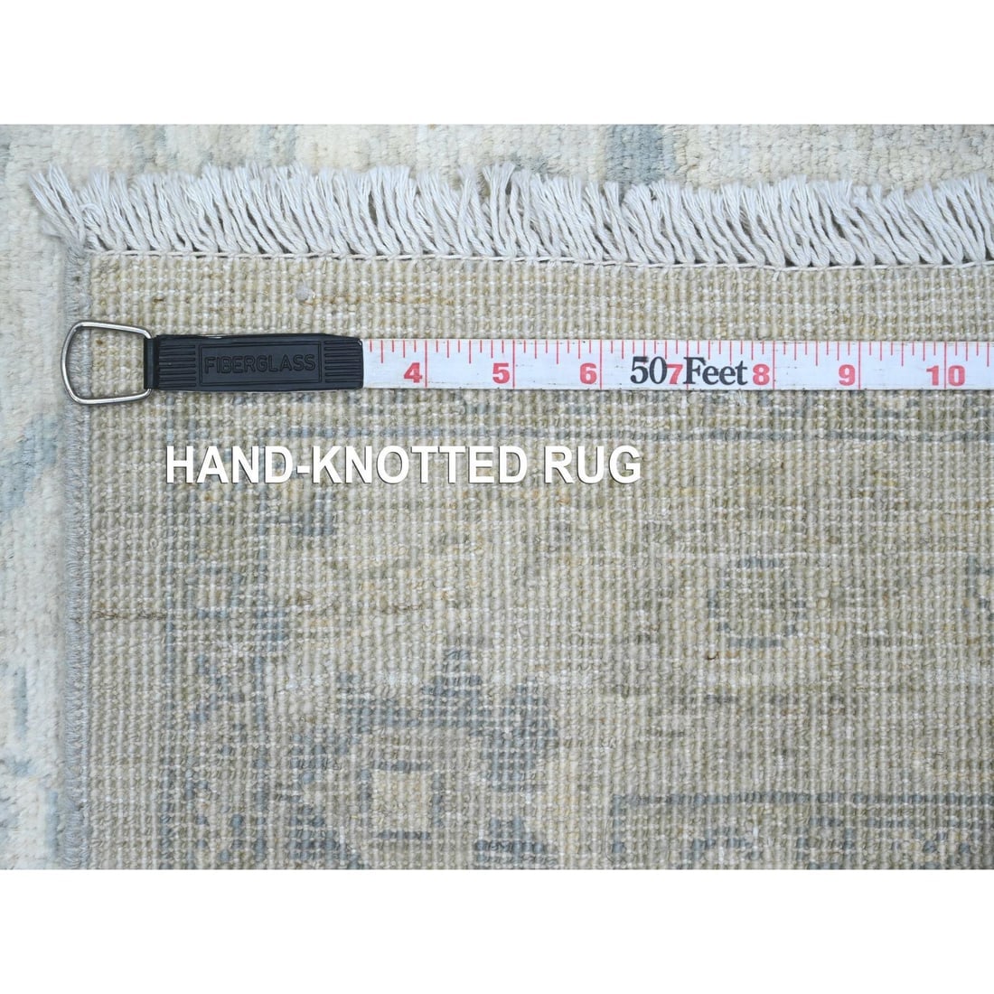 White Peshawar with Heriz All Over Design Wool Hand Knotted Runner Rug - 6