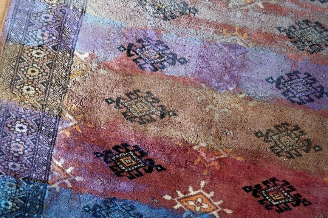 Contemporary Artistry Meets Vintage Bukhara Rug, 3.1' x 5' (95cm x 154cm), 1950s - 12