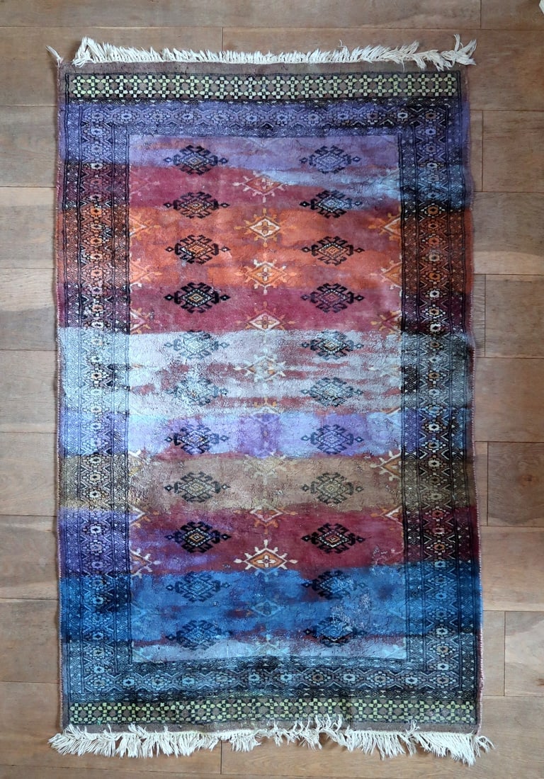 Contemporary Artistry Meets Vintage Bukhara Rug, 3.1' x 5' (95cm x 154cm), 1950s - 2