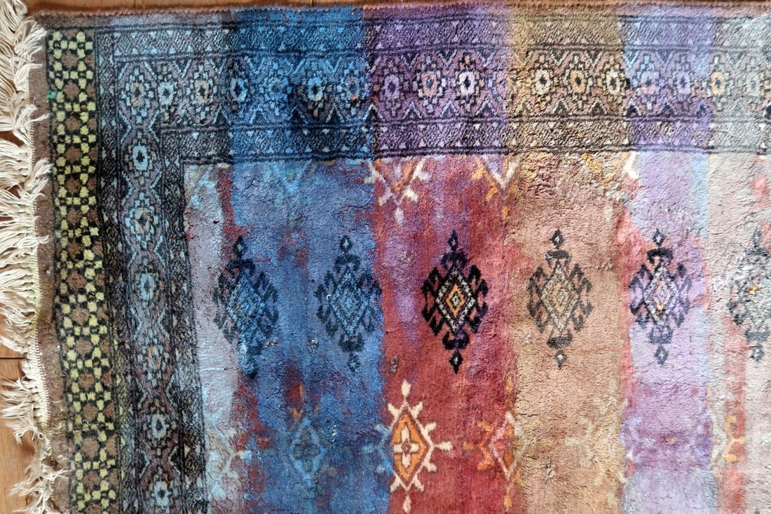 Contemporary Artistry Meets Vintage Bukhara Rug, 3.1' x 5' (95cm x 154cm), 1950s - 3