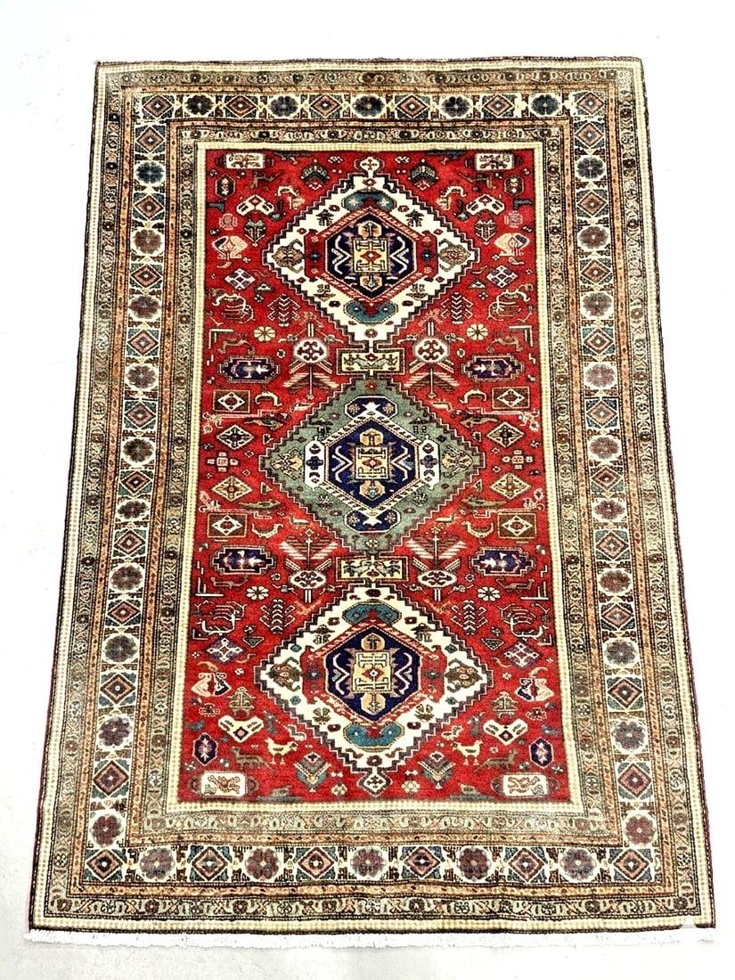 Hand Knotted Persian Wool Rug 4’8”x6’9” Red Tribal Oriental Azerbaijan - 3