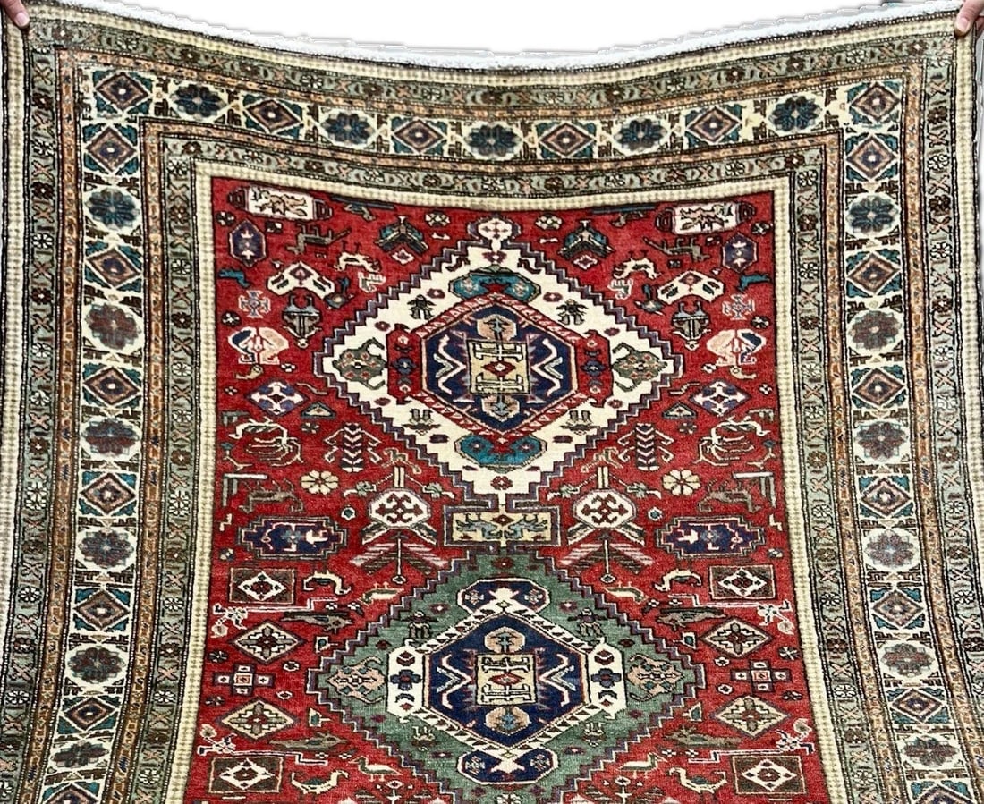 Hand Knotted Persian Wool Rug 4’8”x6’9” Red Tribal Oriental Azerbaijan - 7